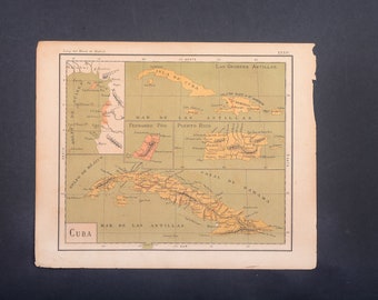 Antique Cuba map, Cuba map, map of Cuba, antique maps, atlas map, 1900, map lithography, map print, map poster, Canary islands, Puerto Rico