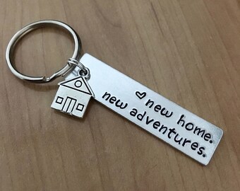New Home New Adventures Keychain Housewarming Gift New Home Gift House Keys Keyring Moving In Together First Home Funny Housewarming
