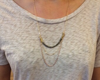 Long Gold/Mixed Metal Chains with Pyrite