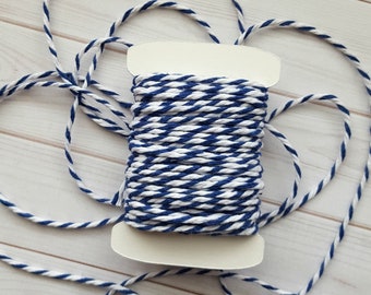 10 Yards Chunky Navy Baker's Twine, Navy and White Thick Twine, 100% Cotton