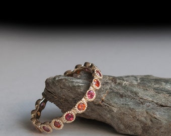 Padparadscha Sapphire alternating eternity Gold Ring