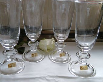 4 Unused Vintage Hadeland (Norway) Hand Made Full Lead Crystal Glasses