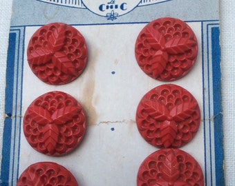 Red buttons, red plastic buttons, button set, button card, carded buttons, retro buttons, vintage buttons, NOS, craft buttons