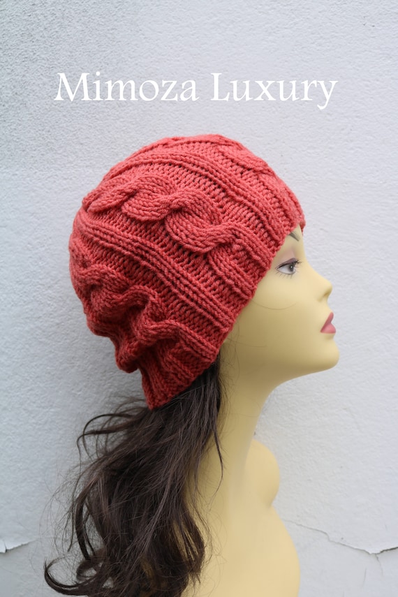 Coral women's Beanie hat, Hand Knitted Hat in coral beanie hat, knitted cap, knitted men's, women's beanie hat, winter beanie, coral ski hat