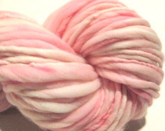 Handspun Yarn Almost Solid Pink 108 yards hand dyed merino wool waldorf doll hair knitting supplies