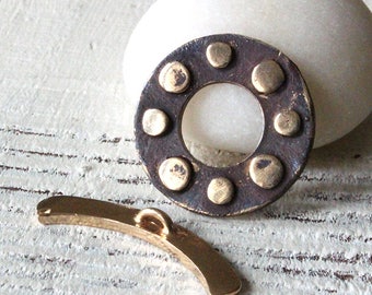 Fancy Toggle Clasp - Bronze Toggle - Jewelry Findings - Flat Dot Toggle - 22mm Necklace Clasp