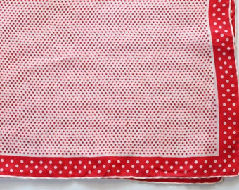 Vintage 1950s Red and White Polka Dot Silk and Rayon Handkerchief/Scarf