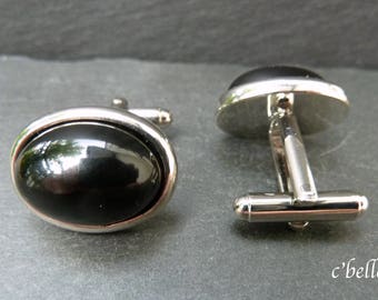 Cufflinks black agate Ø 13 x 18 mm