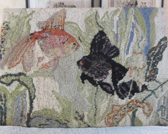 hooked rug, vintage, unique design, circa 1930s