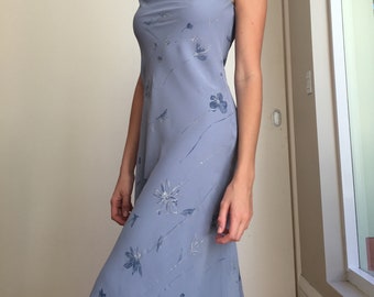 Pretty 90s blue floral midi dress, SMALL