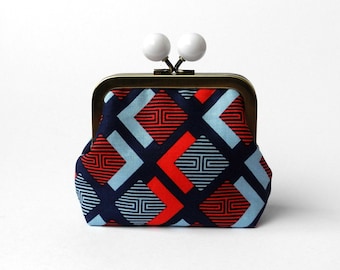 Change Purse, Kiss Lock Coin Purse, Mini Clutch, Coin Purse, Earbud Holder, Metal Frame Pouch, Loyalty Card Holder, Red White Blue