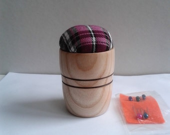Ash Wood Purple Tartan Pin Cushion E324