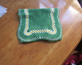 FREE SHIPPING USA Green, White and Yellow Cotton Crocheted Dresser Scarf Table Runner 2300