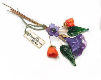 Orange Purple Lampwork Headpin Bouquet. Set of six headpins.