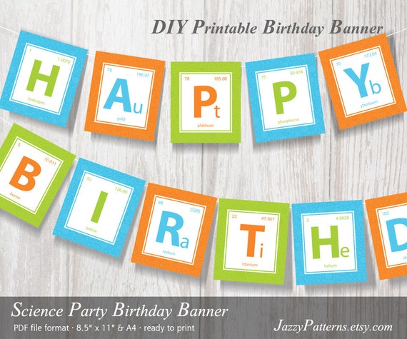 science party printable periodic table of elements banner