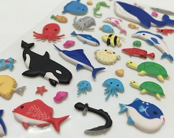 Kawaii Puffy Stickers - Very cute underwater world sea animals