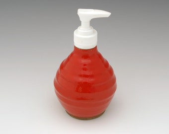 Pump Dispenser,Ceramic soap dispenser, Pottery lotion pump, Stoneware soap dispenser pump, Soap pump dispenser, Kitchen soap pump, Red glaze