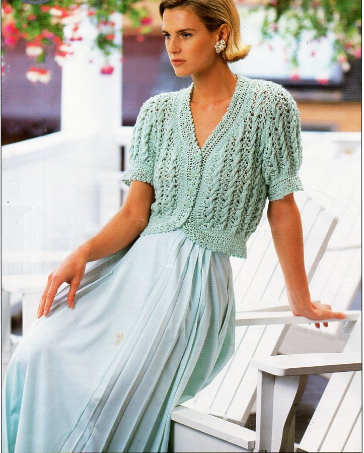 womens top knitting pattern PDF DK ladies lacy short sleeve cardigan summer top 28-40\ womens top knitting pattern PDF DK ladies lacy short sleeve cardigan summer top 28-40\