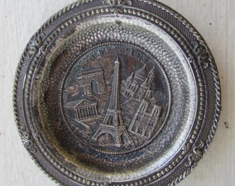 Vintage Souvenir de Paris Small Metal Wall Hanging with Original Shop Label
