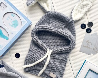 Rabbit cowl hat - Cute hat - Baby knit hat - Easter bunny cowl hat