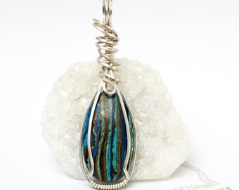 Rainbow Calsilica Pendant - Argentium Sterling Calsilica Necklace - Rainbow Calsilica Jewelry - Wire Wrapped Pendant