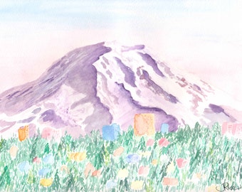 Mount Rainier watercolor print, The Mountain is Out, Olympic Mountains, Puget Sound, Seattle Art, Tacoma Art, Washington Art, Mountain Art