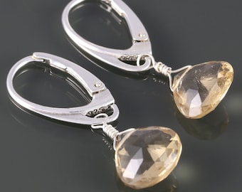 Champagne Quartz Earrings. Sterling Silver. Lever Back Ear Wires. s16e022