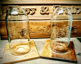 Etched Wine Bottle Hurricane Candle Holder