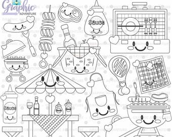 Bbq Stamp COMMERCIAL USE Digi Digital Image Party Digistamp Coloring Page Barbecue Summer Grill