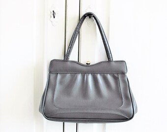 Ladies handbag 1960s grey vintage purse short double handle rockabilly fashion accessories, the netherlands vintage bags purses relovintage