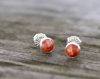 red spiny oyster and sterling silver small stud earrings