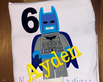 Batman Lego Birthday shirt or infant bodysuit embroidery and applique