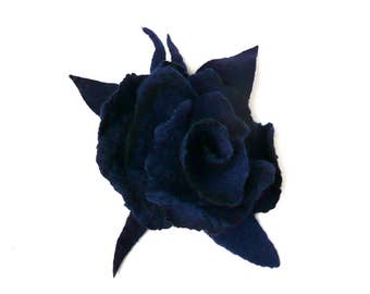 Felt brooch felted brooch navy blue flower brooches felt brooches fiber brooch
