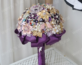 wedding brooch bouquet vintage purple