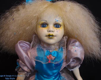 Altered Art Doll - Alice Through The Broken Glass Doll by Ugly Shyla - Ugly Art Dolls - 17 inches tall - repaint - repainted - OOAK