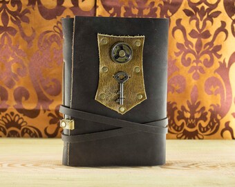 Mystic Leather Medieval Journal, Steampunk Journal, Mystery Book, Aged Paper, Vintage Brown Leather Journal, Soft Cover Journal