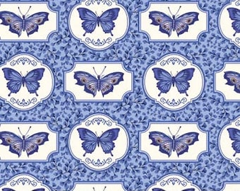 1 Yard Botanical Blues Butterfly Fabric Quilting Cotton Northcott