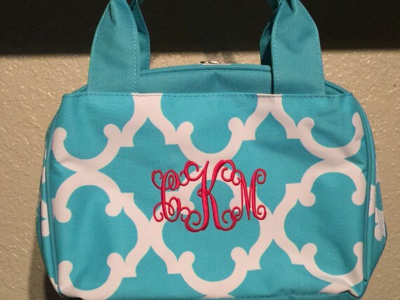 Quatrefoil Print Monogrammed Lunch Box Turquoise Blue And Quatrefoil Print Monogrammed Lunch Box Turquoise Blue And