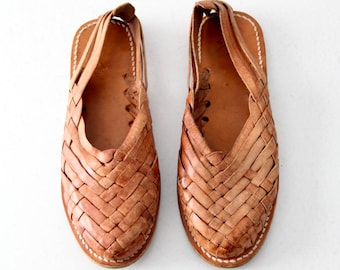 vintage huaraches sandals, woven leather slides, women's size 8.5
