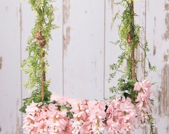 White and Pink Floral Swing on Shiplap/Barnwood White Digital Backdrop/Digital background