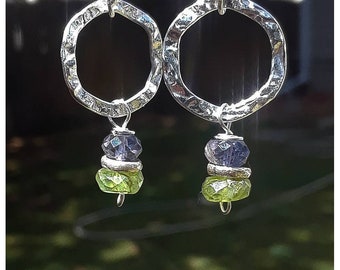 Iolite, Peridot, and Hill Tribe Silver Sterling Silver dangle earrings. Faceted stones. Flashy, but simple. ShawnDody Designs.