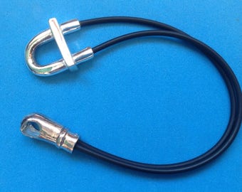 Sterling silver black cord invisible magnetic closure bracelet 7".