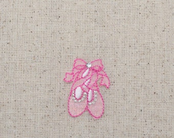 Ballet Slippers - Pink Shoes - Iron on Applique - Embroidered Patch - 695723-A