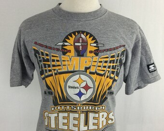Vintage 90s Pittsburgh Steelers XXX 1995 Gray Stater T shirt Size Large Football