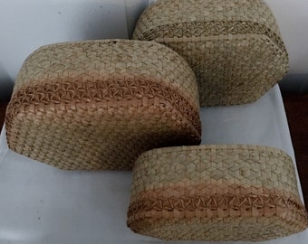 Nest of 3 Vintage Covered Baskets for Stacking or Storing