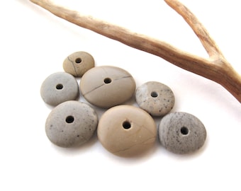 River Stone Cairn Mediterranean Beach Stone Stacks Pebble Rock Donut Beads River Stone Spacers EARTHY WHEELS 12-20 mm