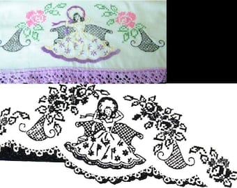 Southern Belle - Crinoline Lady pillowcase crochet & embroidery pattern LW209