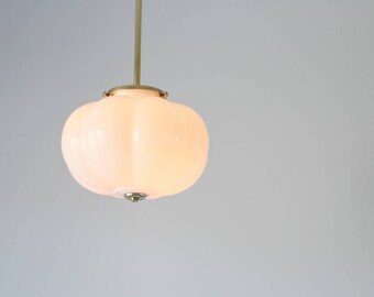 Brass Pendant Light, White Glass Cloud Globe, Modern Hanging Pendant Lighting Fixture, BootsNGus Lighting and Decor
