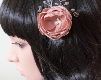 Fabric hair flower | Pink fabric flower | Bridal hair flower | Wedding hair flower for bride | Silk hair flowers