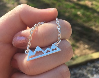 Silver mountain connector charm necklace